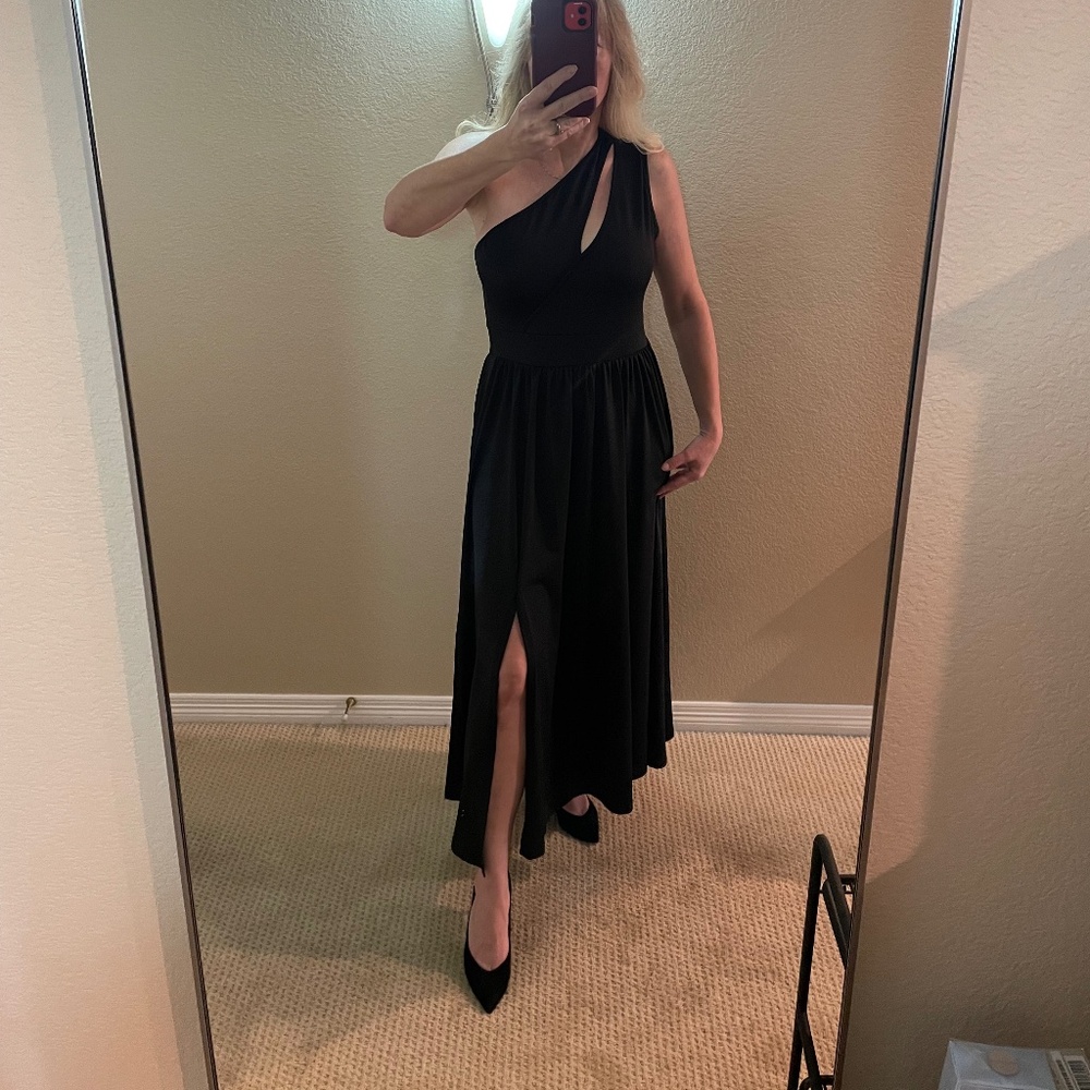 NWOT One shoulder black knit long dress, size XL